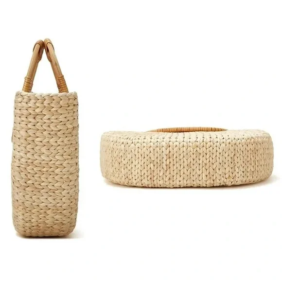 Top Handle Woven Straw Summer Tote Bag - Picture 2 of 11